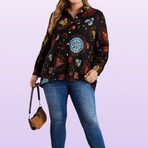 Mandala and Floral Print Blouse